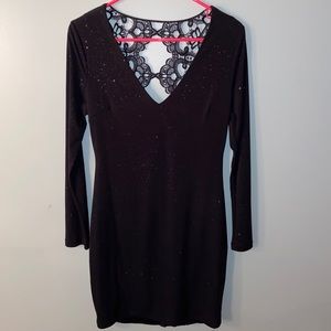 Long-sleeve glitter mini dress with lace